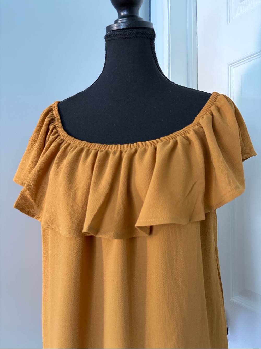 Mustard Yellow Off The Shoulder Ruffle Blouse - Picture 3 of 6
